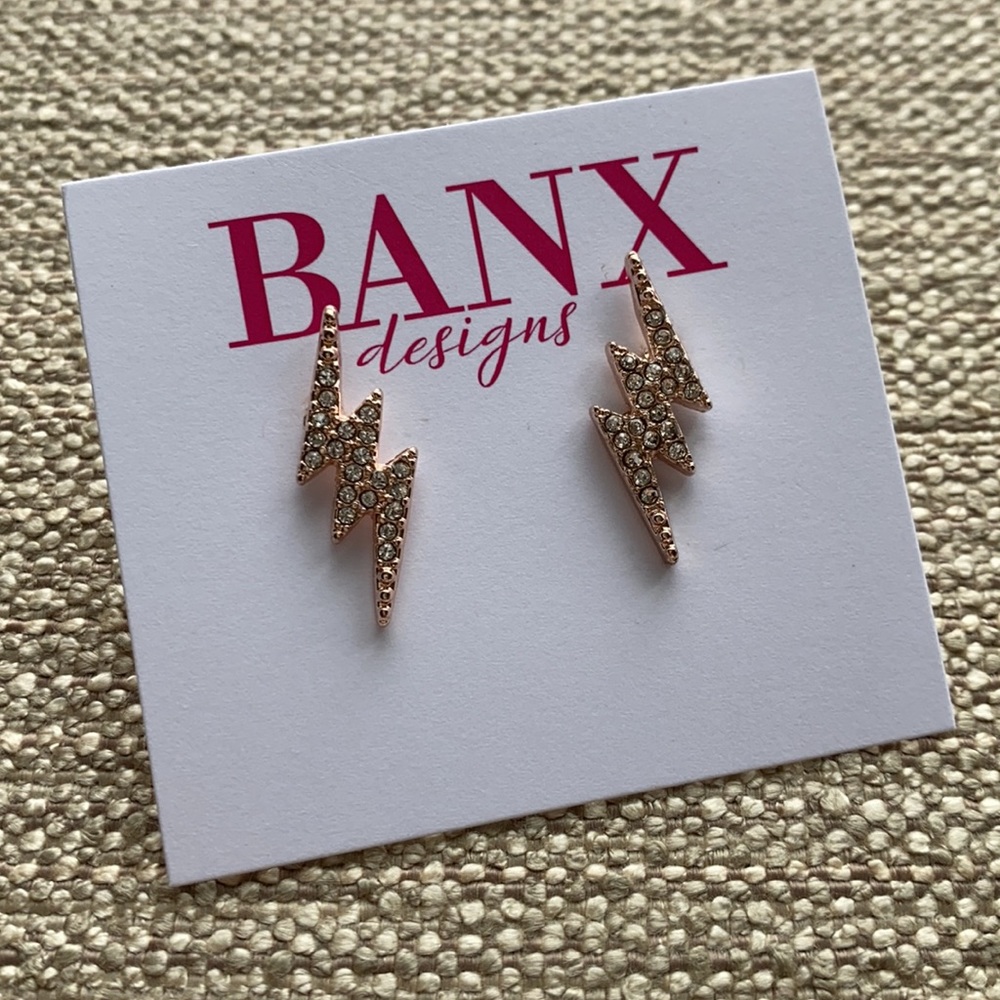 Rose Gold Lighting Bolt Pavé Stud Earrings